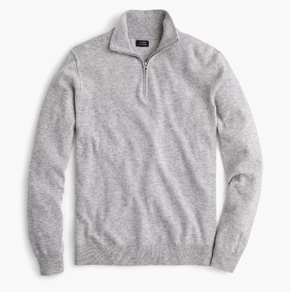 J. CREW Everyday Cashmere Quarter-Zip Pullover Sweater Heather Gray Sz XL {VV6}
